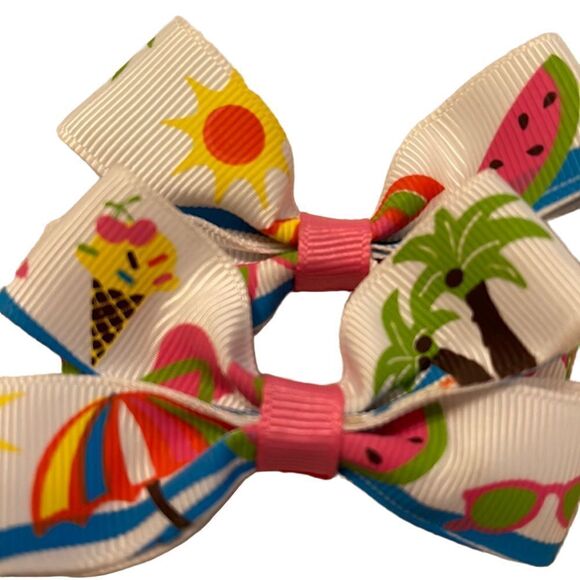 Bow pair hair bows accessories NEE summer fun beach palm tree watermelon sun - Picture 2 of 5